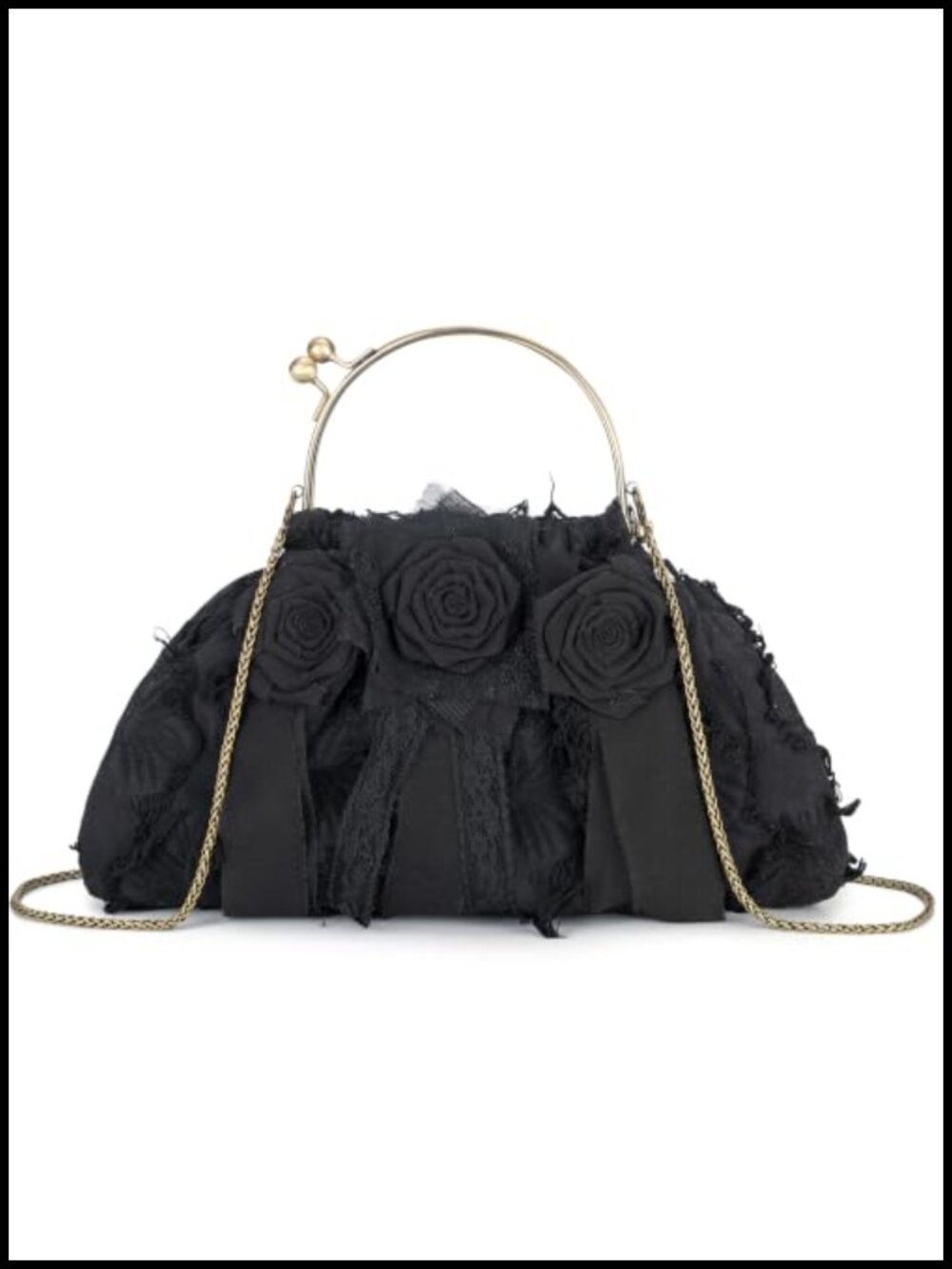 Boho Fringe Kiss Lock Clutch Crossbody Bag with Detachable Flower